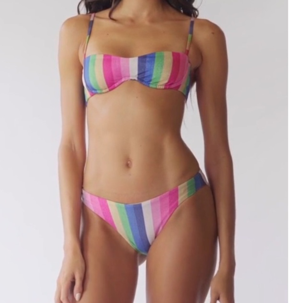 Maaji Metallic Reversible Bikini Set M Top L Bottom Rainbow Stripe NWT $180